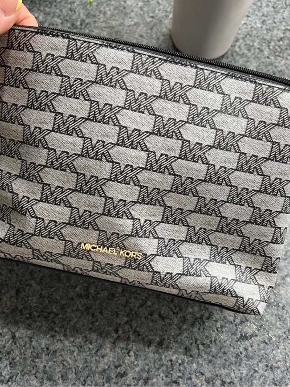 Michael Kors Gray Black MK Logo medium size pouch or crossbody